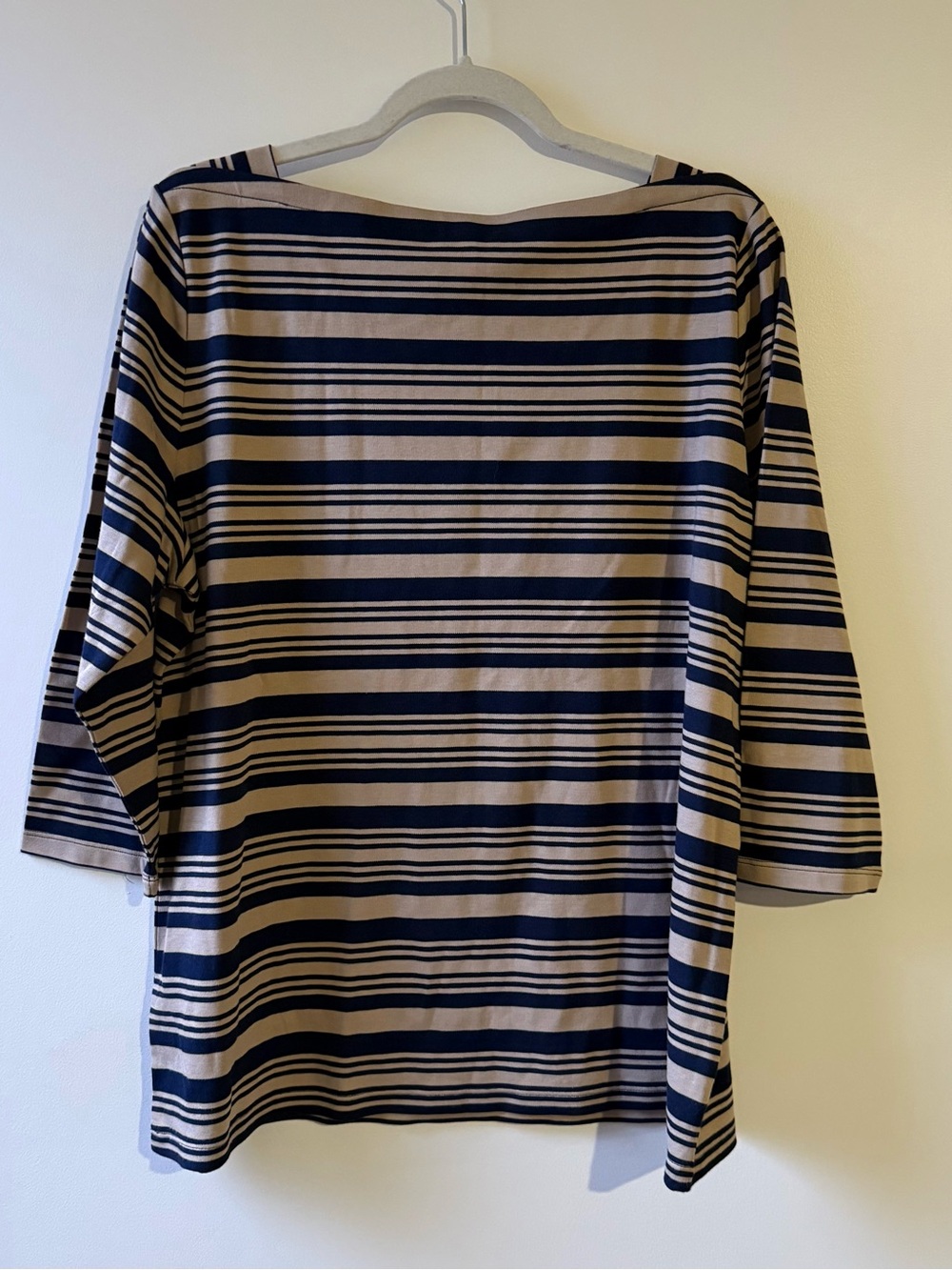 Talbots Striped Boatneck Top in Navy and Tan, 100% Pima Cotton, Size 2X